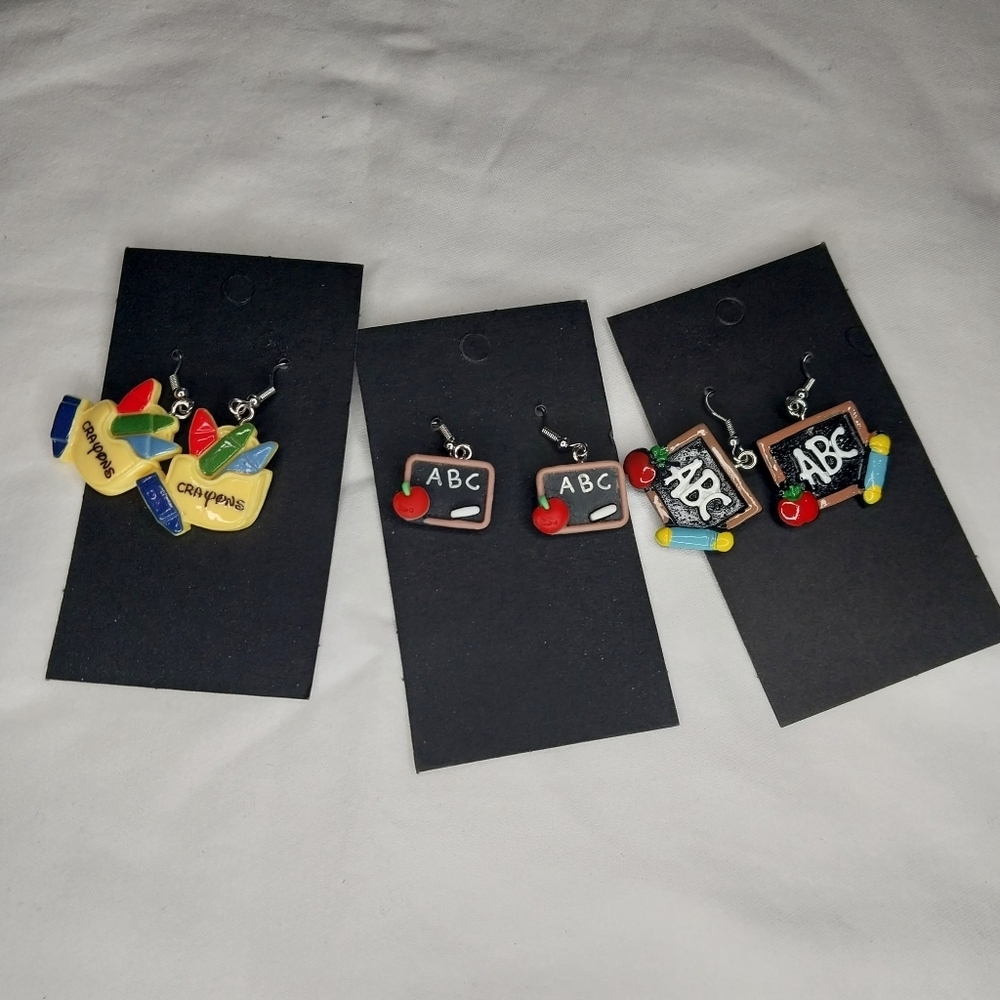 Handmade 3 Pair School-Themed Earrings - Picture 1 of 4